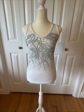lululemon athletica White Tank with Gray Tree Silhouette